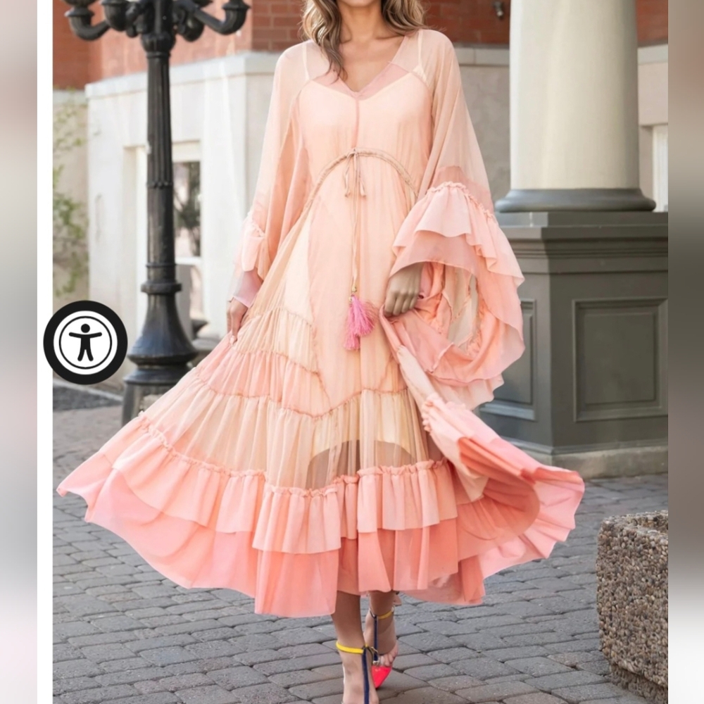 Chic Layered Peach Maxi Dress